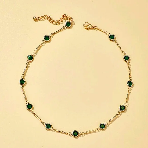 Gold Emerald Green Zircon Choker - Picture 5 of 9